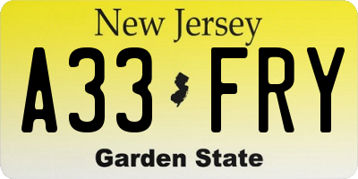 NJ license plate A33FRY