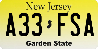 NJ license plate A33FSA