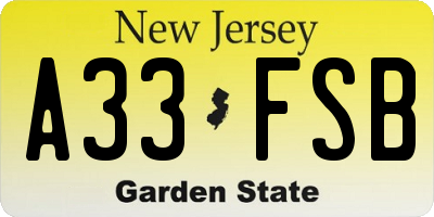 NJ license plate A33FSB