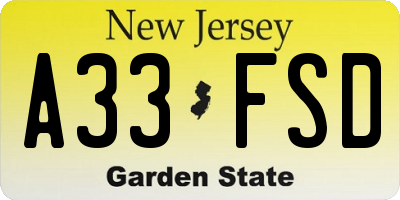 NJ license plate A33FSD