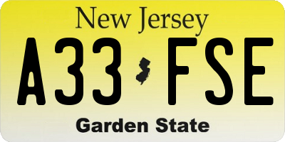 NJ license plate A33FSE
