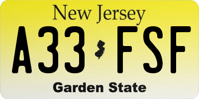 NJ license plate A33FSF