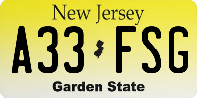 NJ license plate A33FSG