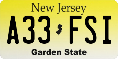 NJ license plate A33FSI