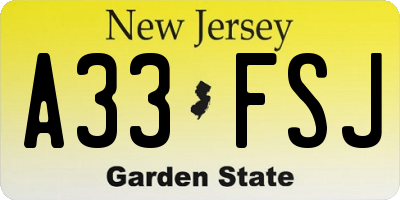 NJ license plate A33FSJ