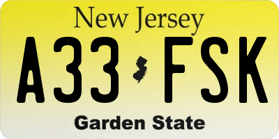 NJ license plate A33FSK