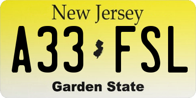 NJ license plate A33FSL