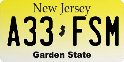 NJ license plate A33FSM