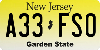 NJ license plate A33FSO