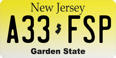 NJ license plate A33FSP