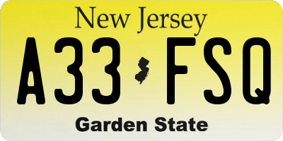 NJ license plate A33FSQ