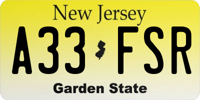 NJ license plate A33FSR