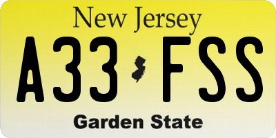 NJ license plate A33FSS