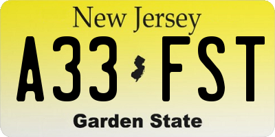 NJ license plate A33FST