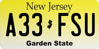 NJ license plate A33FSU