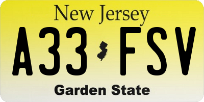NJ license plate A33FSV