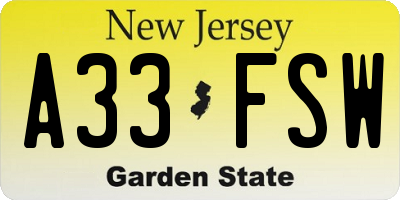 NJ license plate A33FSW