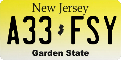NJ license plate A33FSY