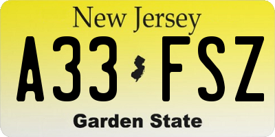 NJ license plate A33FSZ