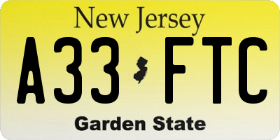 NJ license plate A33FTC