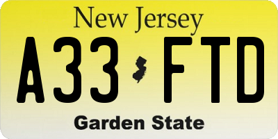 NJ license plate A33FTD
