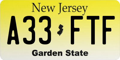 NJ license plate A33FTF