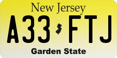 NJ license plate A33FTJ