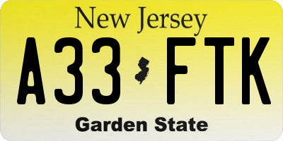 NJ license plate A33FTK