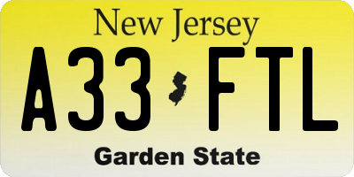 NJ license plate A33FTL