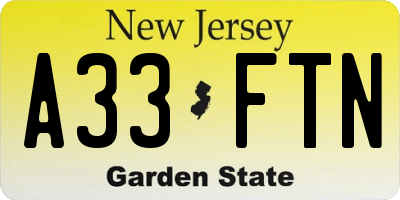 NJ license plate A33FTN
