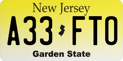 NJ license plate A33FTO