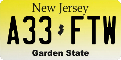 NJ license plate A33FTW