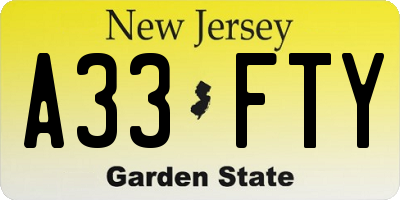 NJ license plate A33FTY