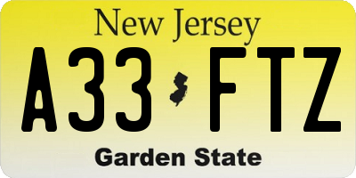 NJ license plate A33FTZ