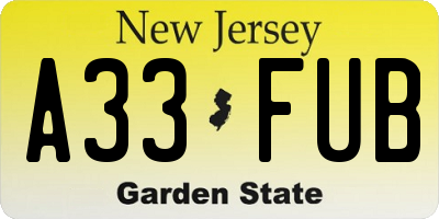 NJ license plate A33FUB