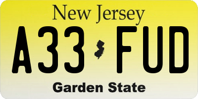 NJ license plate A33FUD