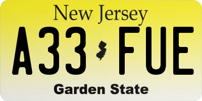 NJ license plate A33FUE