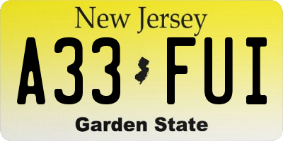 NJ license plate A33FUI