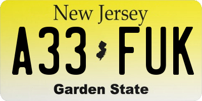 NJ license plate A33FUK