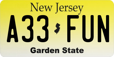 NJ license plate A33FUN