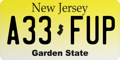 NJ license plate A33FUP