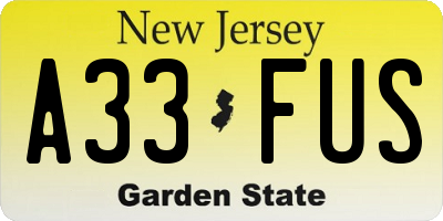 NJ license plate A33FUS