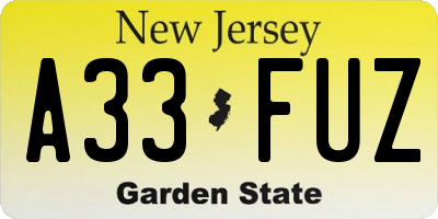 NJ license plate A33FUZ