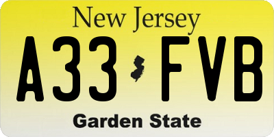 NJ license plate A33FVB