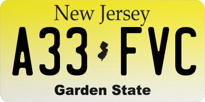 NJ license plate A33FVC