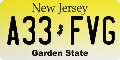 NJ license plate A33FVG