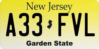 NJ license plate A33FVL