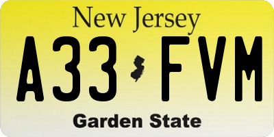 NJ license plate A33FVM