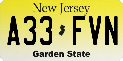 NJ license plate A33FVN