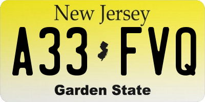 NJ license plate A33FVQ
